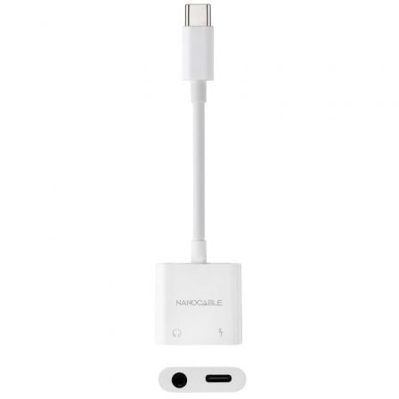 Adaptador Audio Nanocable 10.24.1206/ USB Tipo-C Macho - Jack 3.5 Hembra/ USB Tipo-C Hembra/ Blanco - Frikibase