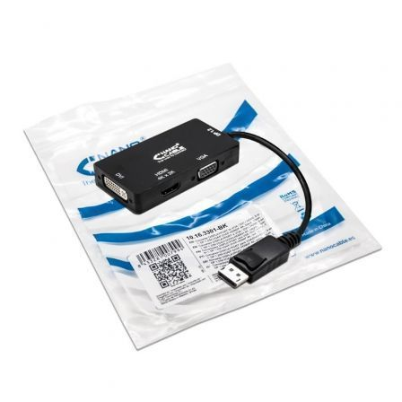 Cable Conversor Nanocable 10.16.3301-BK/ Displayport Macho - VGA Hembra/ DVI Hembra/ HDMI Hembra/ 15cm/ Negro - Frikibase
