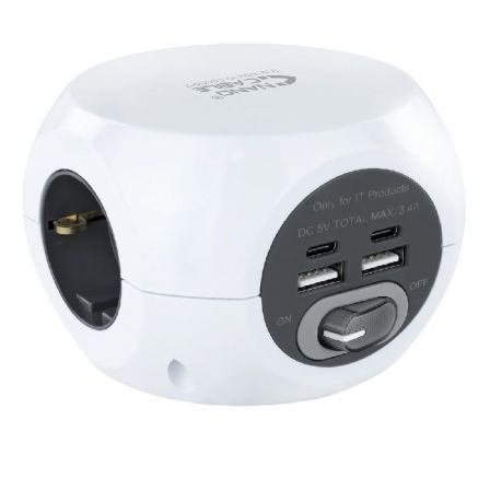 Regleta Nanocable 10.37.0001/ 3 Tomas de corriente/ 2 USB - 2 USB Tipo-C/ Cable 1.4m/ Blanca - Frikibase