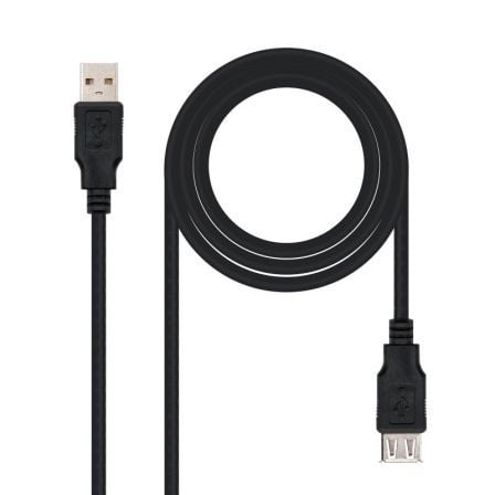 Cable Alargador USB 2.0 Nanocable 10.01.0203-BK/ USB Macho - USB Hembra/ 1.8m/ Negro - Frikibase