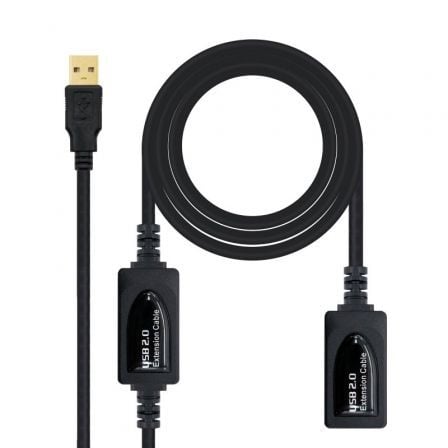 Cable Alargador USB 2.0 Nanocable 10.01.0212/ USB Macho - USB Hembra/ 10m/ Negro - Frikibase