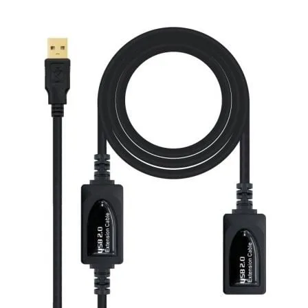Cable Alargador USB 2.0 Nanocable 10.01.0212/ USB Macho - USB Hembra/ 10m/ Negro - Frikibase