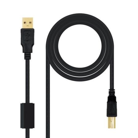 Cable USB 2.0 Impresora Nanocable 10.01.1205/ USB Tipo-B Macho - USB Macho/ 5m/ Negro - Frikibase