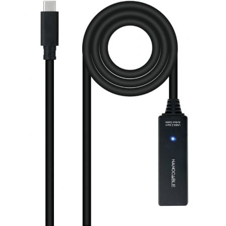 Cable Alargador USB Tipo-C 3.2 con Amplificador Nanocable 10.01.1311/ USB Tipo-C Macho - USB Tipo-C Hembra/ 5m/ Negro - Frikibase