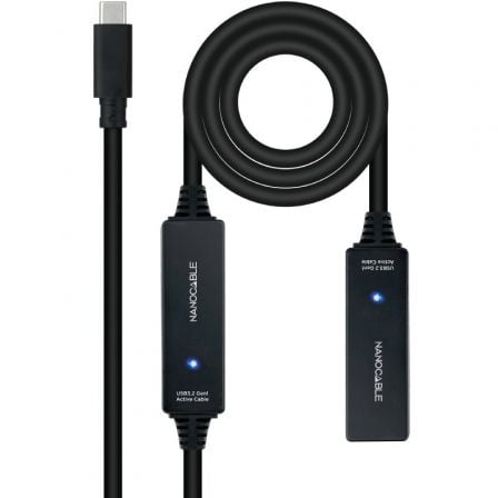 Cable Alargador USB Tipo-C 3.2 con Amplificador Nanocable 10.01.1312/ USB Tipo-C Macho - USB Tipo-C Hembra/ 10m/ Negro - Frikibase