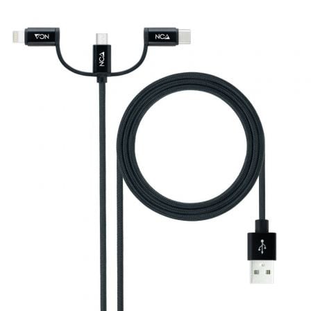 Cable USB 2.0 Nanocable 10.01.3200/ Lightning Macho - Micro USB Macho/ USB Tipo-C Macho/ 480Mbps/ 1m/ Negro - Frikibase