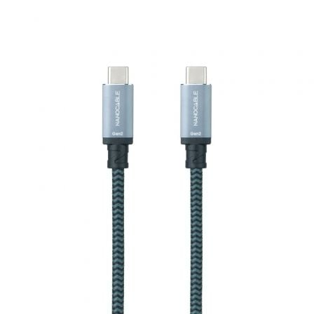 Cable USB 3.1 Tipo-C Nanocable 10.01.4102-COMB/ USB Tipo-C Macho - USB Tipo-C Macho/ Hasta 100W/ 10Gbps/ 2m/ Gris y Negro - Frikibase