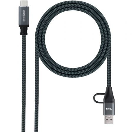 Cable USB 3.2 Tipo-C Nanocable 10.01.4113-COMB/ USB Tipo-C Macho + USB Macho - USB Tipo-C Macho/ Hasta 100W/ 20Gbps/ 3m/ Gris y Negro - Frikibase
