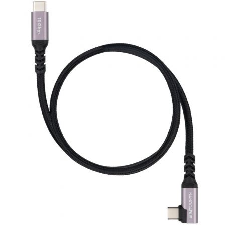 Cable USB 3.2 Tipo-C Acodado Nanocable 10.01.4700/ USB Tipo-C Macho - USB Tipo-C Macho/ Hasta 100W/ 10Gbps/ 50cm/ Negro - Frikibase