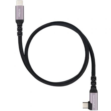 Cable USB 3.2 Tipo-C Acodado Nanocable 10.01.4701/ USB Tipo-C Macho - USB Tipo-C Macho/ Hasta 100W/ 10Gbps/ 1m/ Negro - Frikibase