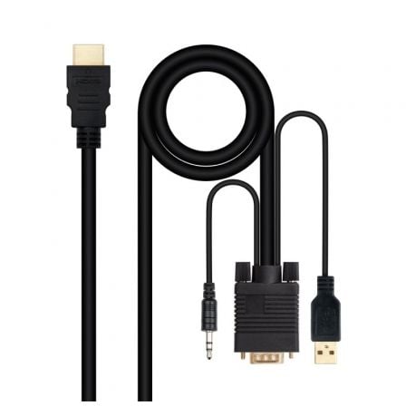 Cable Conversor Nanocable 10.15.4350/ HDMI Macho - VGA Macho - Jack 3.5 Macho - USB Macho/ 1.8m/ Negro - Frikibase
