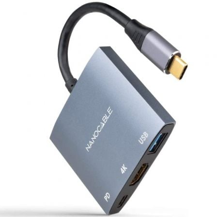Conversor Nanocable 10.16.4306 USB Tipo-C/ HDMI 4K Hembra - USB Hembra - USB Tipo-C PD/ 15cm/ Gris - Frikibase