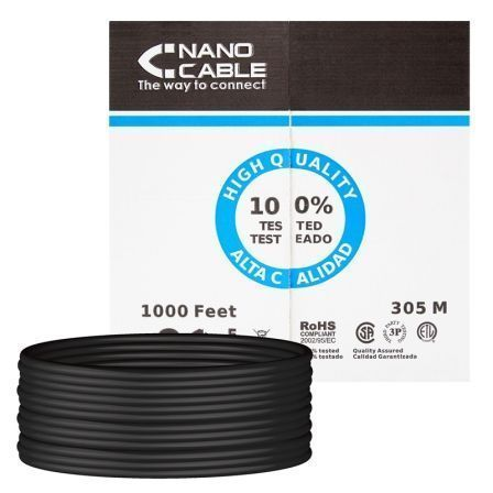 Bobina de Cable RJ45 para Exteriores UTP Nanocable 10.20.0304-EXT-BK Cat.5e/ 305m/ Impermeable/ Negro - Frikibase