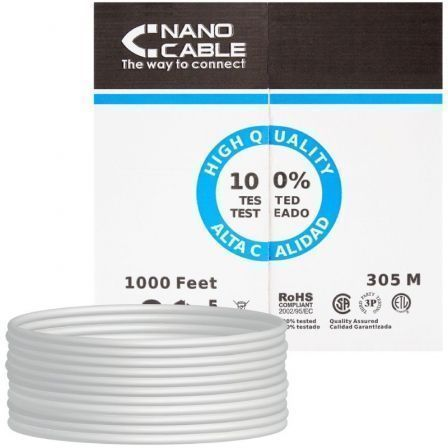 Bobina de Cable RJ45 UTP Nanocable 10.20.0304-FLEX Cat.5e/ 305m/ Gris - Frikibase