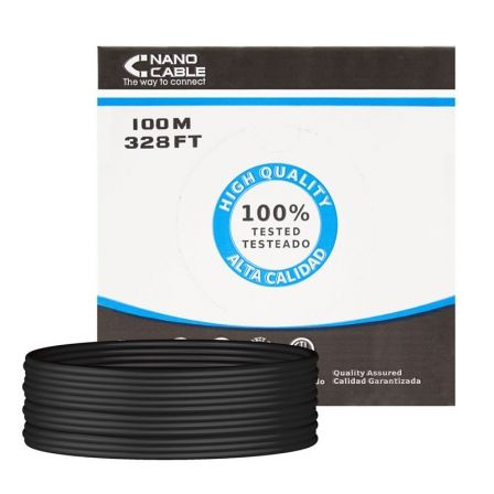Bobina de Cable RJ45 para Exteriores UTP Nanocable 10.20.0502-EXT-BK Cat.6/ 100m/ Impermeable/ Negro - Frikibase