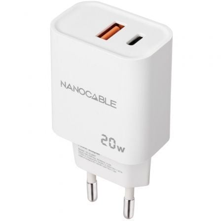 Cargador de Pared Nanocable 10.10.2007/ 1xUSB/ 1xUSB Tipo-C/ 20W/ Blanco - Frikibase