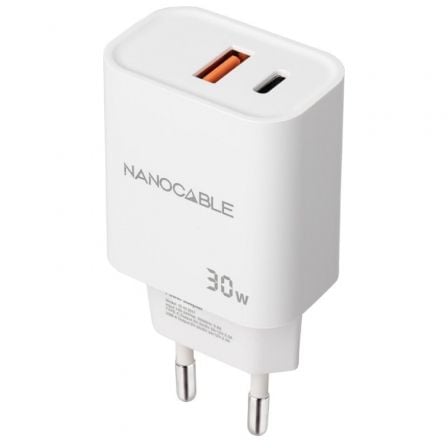 Cargador de Pared Nanocable 10.10.2011/ 1xUSB/ 1xUSB Tipo-C/ 30W/ Blanco - Frikibase