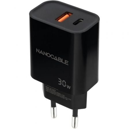 Cargador de Pared Nanocable 10.10.2012/ 1xUSB/ 1xUSB Tipo-C/ 30W/ Negro - Frikibase