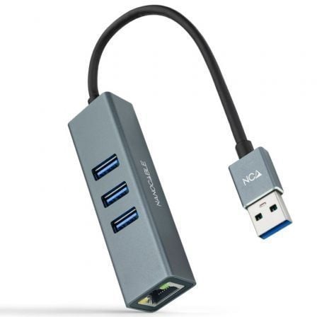 Hub USB 3.0 Nanocable 10.03.0407/ 3xUSB/ 1xRJ45/ Gris - Frikibase