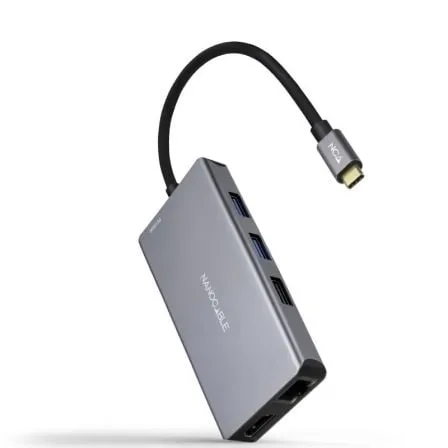 Docking Tipo-C Nanocable 10.16.1009/ 3xUSB/ 2xHDMI 4K/ 1xRJ45/ 1xLector tarjetas/ 1xUSB Tipo-C PD/ Gris - Frikibase