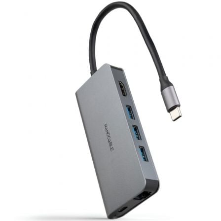 Docking Tipo-C Nanocable 10.16.4609/ 3xUSB/ 1xHDMI 4K/ 1xRJ45/ 1xLector tarjetas/ 1xUSB Tipo-C PD/ Gris - Frikibase