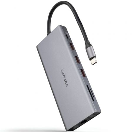 Docking Tipo-C Nanocable 10.16.4612/ 3xUSB/ 1xUSB Tipo-C/ 2xHDMI 4K/ 1xDisplayPort/ 1xRJ45/ 1xLector tarjetas/ 1xJack 3.5/ 1xUSB Tipo-C PD/ Gris - Frikibase
