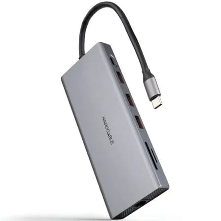 Docking Tipo-C Nanocable 10.16.4612/ 3xUSB/ 1xUSB Tipo-C/ 2xHDMI 4K/ 1xDisplayPort/ 1xRJ45/ 1xLector tarjetas/ 1xJack 3.5/ 1xUSB Tipo-C PD/ Gris - Frikibase