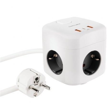 Regleta Nanocable 10.37.0011/ 3 Tomas de corriente/ 2 USB - 1 USB Tipo-C/ Cable 1.4m/ Blanca - Frikibase