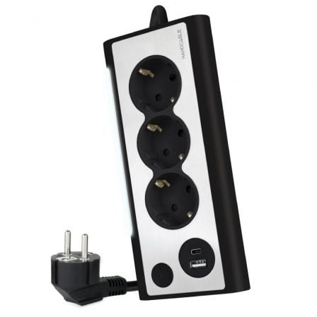Regleta con Interruptor Nanocable 10.37.0013-BK/ 3 Tomas de Corriente/ 1 USB/ 1 USB Tipo C/ Cable 1.5m/ Negro - Frikibase