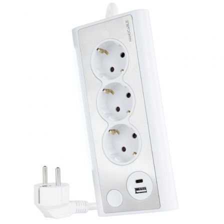 Regleta con Interruptor Nanocable 10.37.0013-W/ 3 Tomas de Corriente/ 1 USB/ 1 USB Tipo-C/ Cable 1.5m/ Blanca - Frikibase