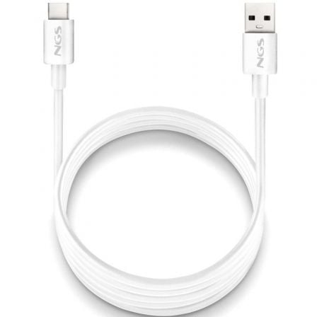 Cable USB 2.0 NGS ZYRO-AC/ USB Macho - USB Tipo-C Macho/ Hasta 15W/ 480Mbps/ 1m/ Blanco - Frikibase