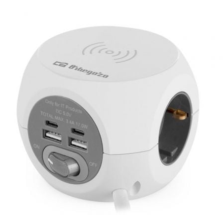 Regleta Orbegozo EN 4500 con Carga inalámbrica/ 3 Tomas de corriente/ 2 USB - 2 USB Tipo C/ Cable 1.5m/ Blanca y Gris - Frikibase