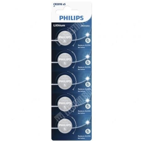 Pack de 5 Pilas de Botón Philips CR2016P5/01B Lithium/ 3V - Frikibase