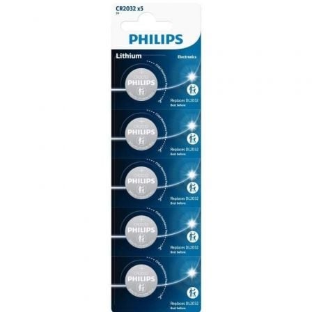 Pack de 5 Pilas de Botón Philips CR2032P5/01B Lithium/ 3V - Frikibase