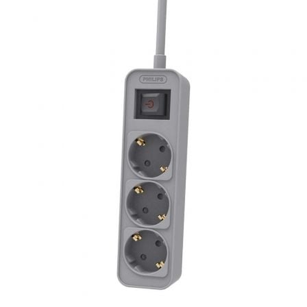 Regleta con Interruptor Philips CHP2134G/ 3 Tomas de corriente/ Cable 1.5m/ Gris - Frikibase