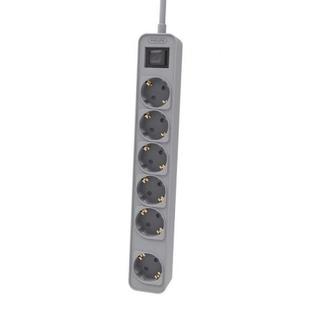 Regleta con Interruptor Philips CHP2164G/10/ 6 Tomas de corriente/ Cable 1.5m/ Gris - Frikibase