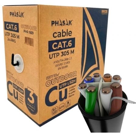 Bobina de Cable RJ45 UTP Phasak PHR 669 Cat.6/ 305m/ Gris - Frikibase