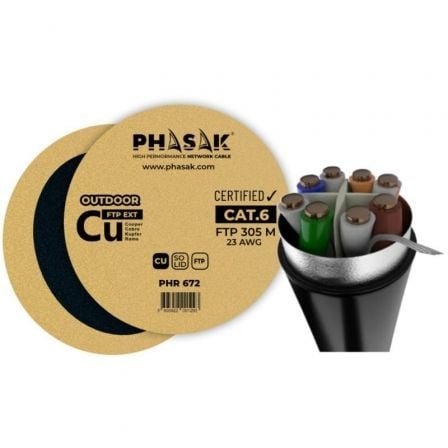 Bobina de Cable RJ45 FTP Phasak PHR 672 Cat.6/ 305m/ Gris - Frikibase