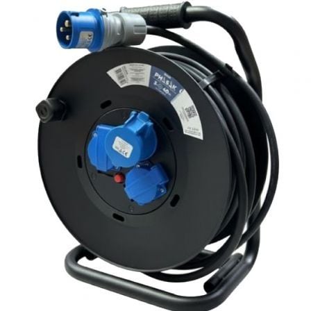 Regleta enrollable Phasak BN 3478/ 2 Tomas de corriente/ 1 Enchufe industrial 2P+TT/ Cable 40m/ Negro y Azul - Frikibase