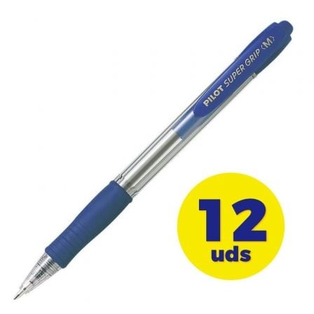 Caja de Bolígrafos de Tinta de Aceite Retráctil Pilot Super Grip M/ 12 unidades/ Azules - Frikibase
