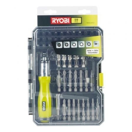 Estuche de 59 Puntas para Atornillar Ryobi RAK59SD / Incluye Destornillador - Frikibase