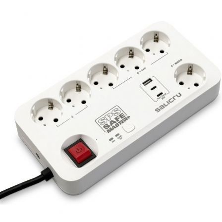 Regleta con interruptor Salicru SAFE MASTER+/ 5 Tomas de corriente/ 1 Master/ 2 USB Tipo-C/ 1 USB/ Cable 1.4m/ Blanca - Frikibase