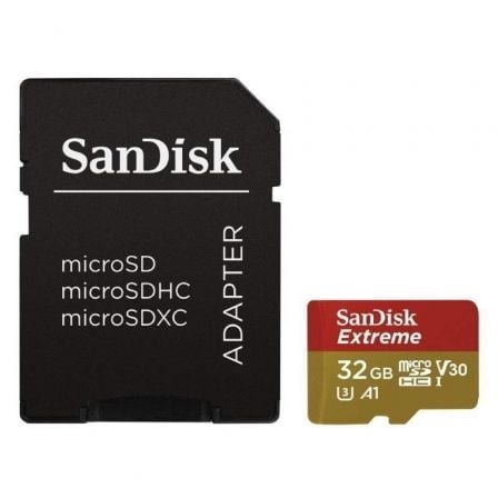 Tarjeta de Memoria SanDisk Extreme 32GB microSD HC UHS-I con Adaptador/ Clase 10/ 100MBs - Frikibase