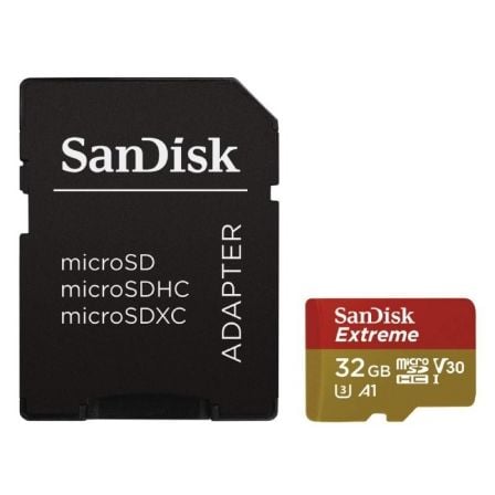 Tarjeta de Memoria SanDisk Extreme 32GB microSD HC UHS-I con Adaptador/ Clase 10/ 100MBs - Frikibase