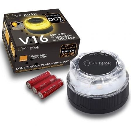 Luz baliza de emergencia para coche SOS Road Connected EL2024 V16/ Homologada/ Base Imantada/ Geolocalizable/ Funciona a Pilas - Frikibase