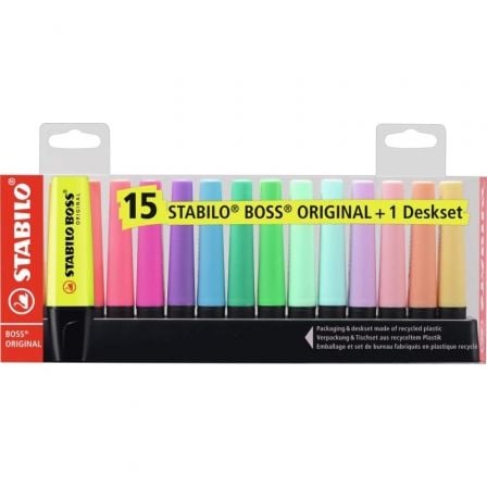 Peana de Marcadores Fluorescentes Stabilo Boss Original/ 15 Unidades/ Colores Surtidos/ Incluye Soporte - Frikibase