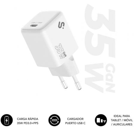 Cargador de Pared GaN Subblim 35W Charger USB C/ 1xUSB Tipo-C/ 35W - Frikibase