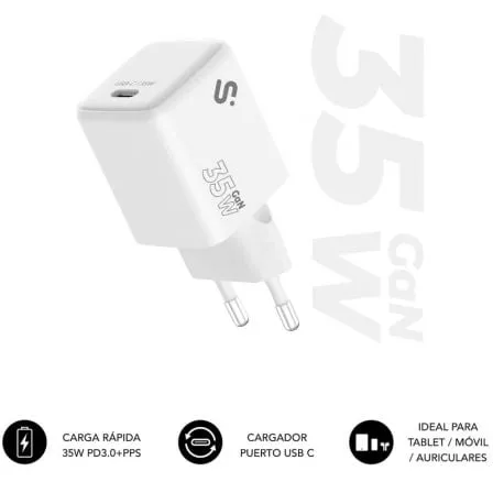 Cargador de Pared GaN Subblim 35W Charger USB C/ 1xUSB Tipo-C/ 35W - Frikibase