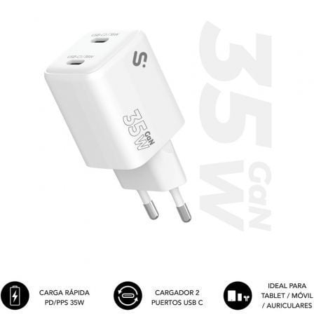 Cargador de Pared GaN Subblim 35W Charger USB C+C/ 2xUSB Tipo-C/ 35W - Frikibase