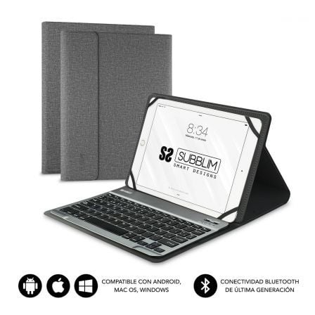 Funda con Teclado Subblim Keytab Pro Bluetooth para Tablets de 9.6"-10.8"/ Gris - Frikibase